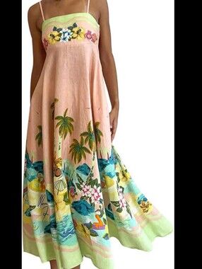 Source Unknown Peach Tropical-Print Maxi Skirt